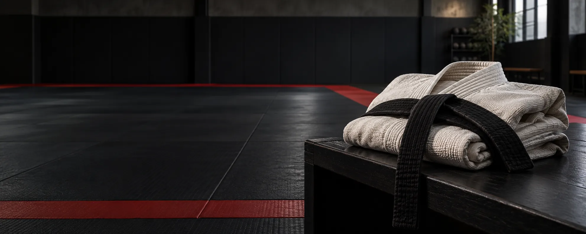 A gi and belt beside the mats before class